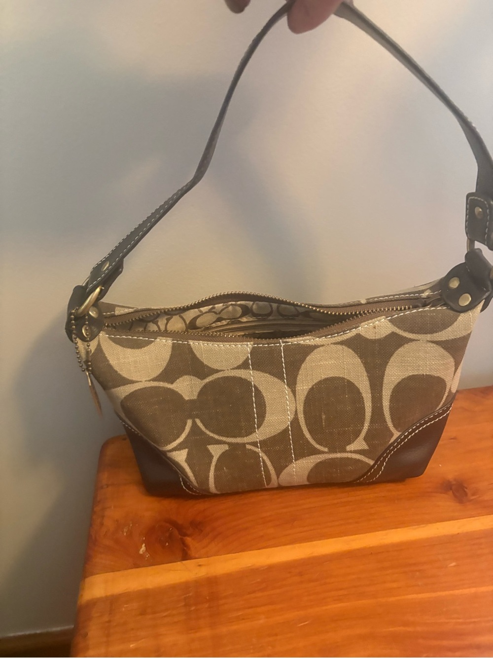 Coach Tan & Brown Signature Canvas Small Shoulder Bag